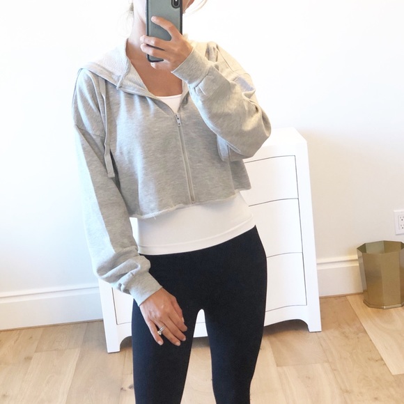 MONTREAL Crop Zip Up Hoodie Jacket Gray - Picture 4 of 12